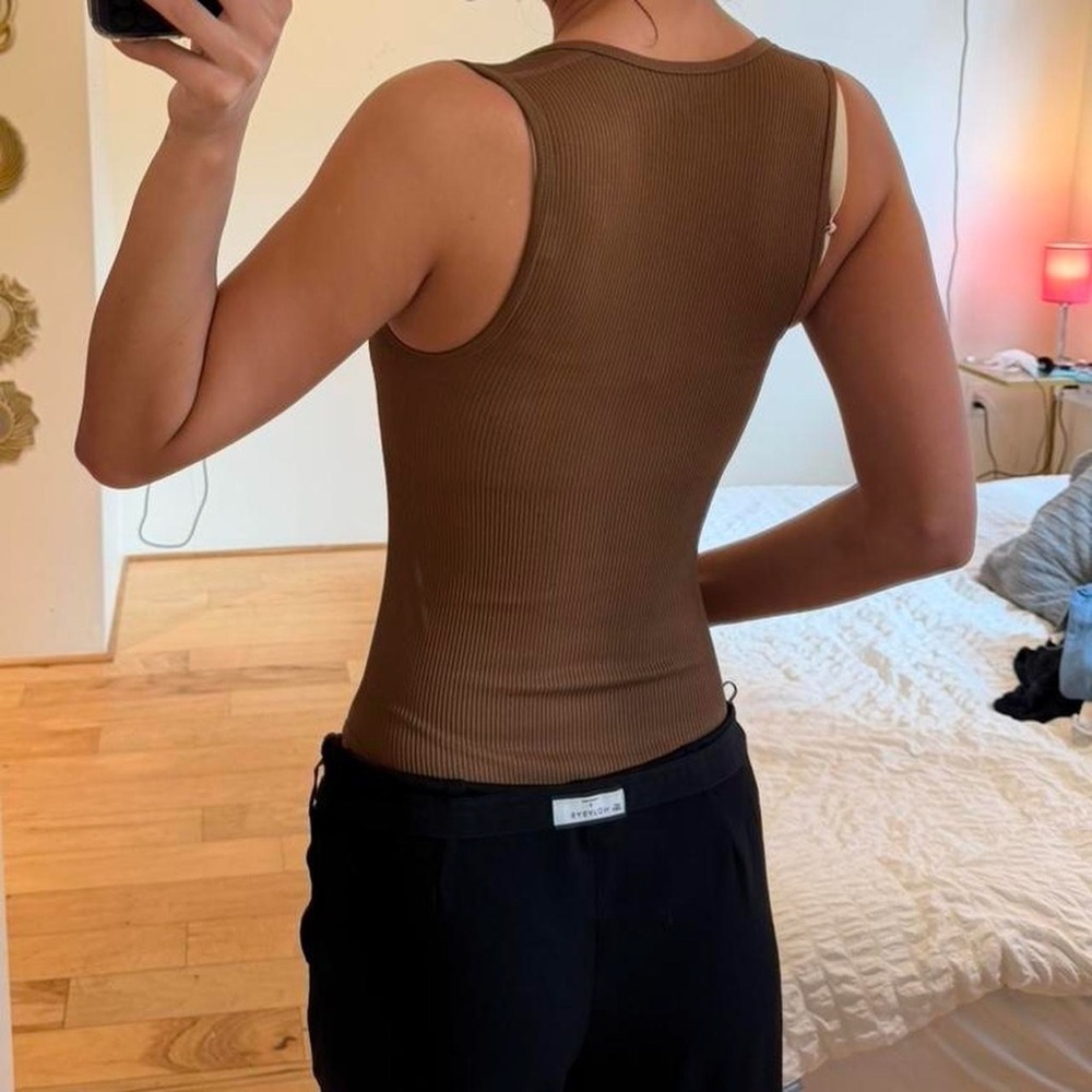 Brown Ribbed Bodysuit - Picture 4 of 5